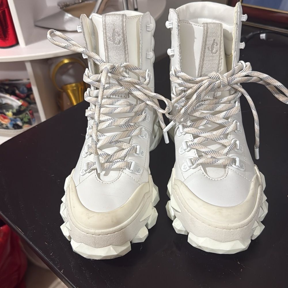 Jimmy Choo Leather Diamond x Hike Hiking Boots in White 36.5 US 6 - Picture 6 of 9